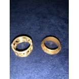 TWO STYLISH SILVER HALLMARKED BAND RINGS BOTH GOLD PLATED WITH A SATIN FINISH. TOTAL GROSS WEIGHT