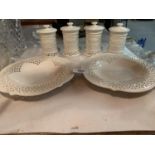 6 PIECES OF CREAMWARE CERAMICS WITH PIERCED DECORATION