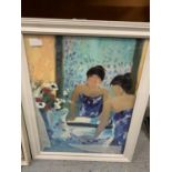 A PAINTING OF A LADY AND HER REFLECTION IN A MIRROR