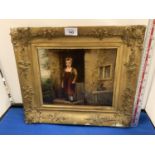 AN ORNATE GILT FRAMED OIL ON CANVAS OF A CHILD