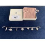 SILVER MARKED MODERN CHARM BRACELET 7.5 INCH TOTAL GROSS WEIGHT 13 GRAMS BOXED