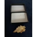 VINTAGE SILVER MARKED 'EGGERT DENMARK' LEAF DESIGN GILT BROOCH TOTAL GROSS WEIGHT APPROX 7 GRAMS