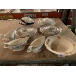 VARIOUS SERVING DISHES AND GRAVY BOWLS