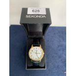 GENTS SEKONDA QUARTZ WRIST WATCH WITH BLACK LEATHER STRAP