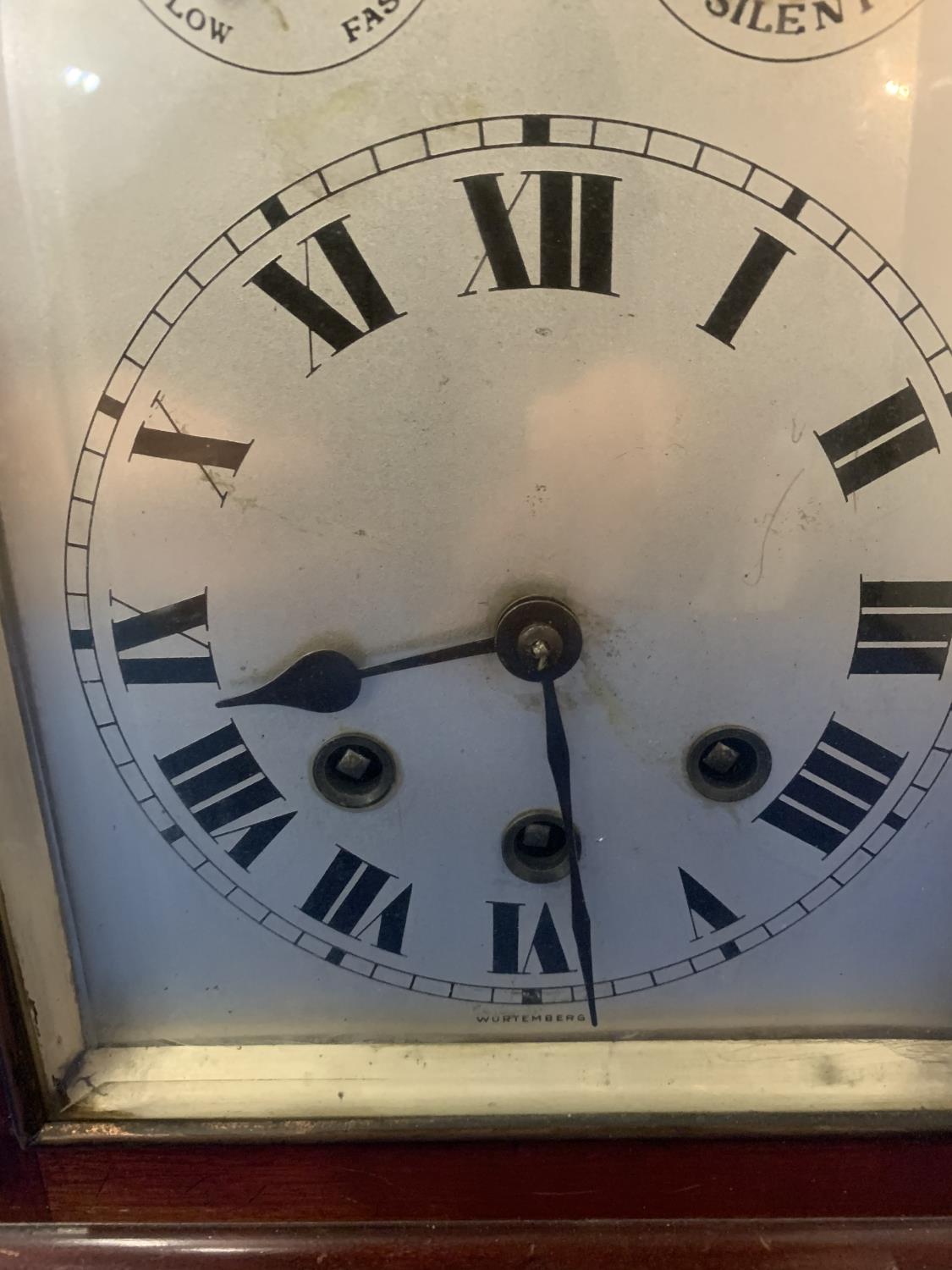 A GERMAN WURTENBURG MAHOGANY CASED WESTMINSTER CHIMING BRACKET CLOCK WITH FAST SLOW DIAL AND CHIME - Image 2 of 8