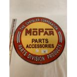 A MOPAR PARTS ACCESSORIES THE CHRYSLER CORPORATION METAL ADVERTISING SIGN