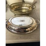 TWO SILVER PLATE TO INCLUDE ONE SERVING DISH AND A BASKET