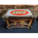 A VINTAGE INDUSTRIAL STYLE LEGO LEATHER EFFECT STORAGE TRUNK 40CM