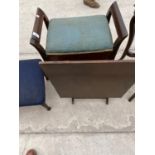 A MEREDEW TEAK FOLDING TABLE AND A MAHOGANY PIANO STOOL