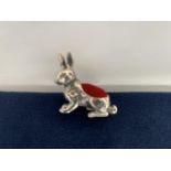 SILVER MARKED HARE PIN CUSHION TOTAL GROSS WEIGHT APPROX 9 GRAMS