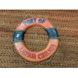 A VINTAGE STYLE WOODEN PORT OF LONDON CHELSEA WALL DISPLAY LIFE RING 60CM