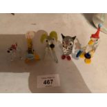 FIVE MINATURE GLASS ANIMAL FIGURES TO INCLUDE A DOG, OWL, DUCK ETC