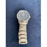 GENTS SLAZENGER STAINLESS STEEL WRIST WATCH WITH BLUE DIAL