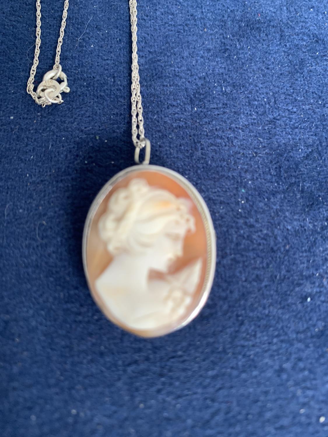 VINTAGE SILVER CAMEO PENDANT AND CHAIN MARKED 800 - Image 2 of 3