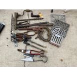 VARIOUS TOOLS AND HARDWARE - TWO SETS OF SHEEP SHEARS, PIPE WRENCH ETC