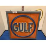 A 'GULF' ILLUMINATED LIGHT BOX SIGN 13 INCHES X 13 INCHES