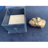 HEAVY STERLING SILVER MARKED NOVELTY VESTA CASE IN THE FORM OF A BRITISH BULLDOG, GLASS ET EYES,