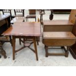 A MAHOGANY SIDE TABLE AND AN OAK DROP LEAF SIDE TABLE