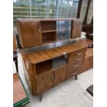 A WALNUT SIDEBOARD CABINET WITH TWO LOWER DOORS, FOUR DRAWERS AND TWO UPPER DOORS