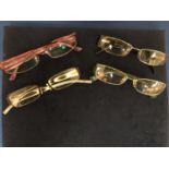 FOUR PAIRS OF DESIGNER GLASSES TO INCLUDE TOMMY HILFIGER, ARMANI, RED OR DEAD D&G ALL CASED