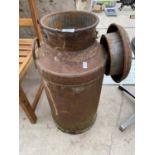 A VINTAGE NEWHALL DAIRIES METAL MILK CHURN WITH LID