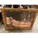 A LARGE DECORATIVE GILT FRAMED PRINT OF A NUDE LADY