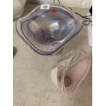 A PAERLISED GLASS MURANO BOWL AND A FURTHER PINK EXAMPLE