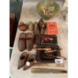 VARIOUS VINTAGE ITEMS TO INCLUDE TREEN, CARDS SHELLS ETC