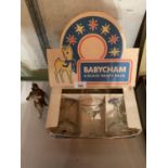 AN ORIGINAL BOXED BABYCHAM 6 GLASS PARTY PACK AND A MODEL