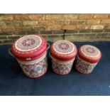 VINTAGE STYLE RETRO SET OF PINK PAISLEY STYLE STORAGE AND STACKING STOOLS