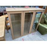 A MODERN DISPLAY CABINET WITH THREE GLAZED DOORS AND SIDE PANELS