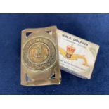 TRENCH ART BRASS MATCHBOX HOLDER HMS DOLPHIN