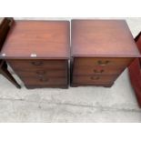 TWO MAHOGANY BEDSIDE CHESTS OF THREE DRAWERS