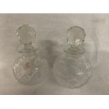 PAIR TUDOR CUT GLASS SCENT BOTTLES 15 CM