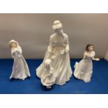 THREE FIGURES TO INCLUDE TWO ROYAL DOULTON WELCOME, CHRISTMAS CAROLS AND A ROYAL WORCESTER MOTHERING