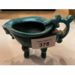VINTAGE CHINESE TURQUOISE TYPE RESIN DECORATIVE GREEN DRINKING CUP 10CM