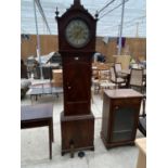 A J CALDWELL, APPLETON MAHOGANY EIGHT DAY LONG CASE CLOCK WITH BRASS FACE AND SILVERISED DIAL