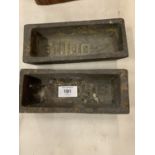 TWO VINTAGE CAST IRON INGOT MOULDS