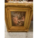 A LARGE GILT FRAMED PICTURE OF A WOMAN AND THREE BABIES