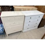 TWO PAINTED CHEST OF TWO SHORT AND THREE LONG DRAWERS