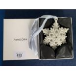 PANDORA CERAMIC SNOWFLAKE DECORATION DATED 2015, BOXED