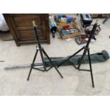 TWO TRIPOD STANDS AND A REVOLVING CLOTHES AIRER