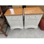 TWO PINE AND PAINTED BEDSIDE CABINETS