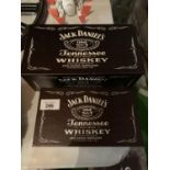 SET OF 2 LEATHER EFFECT WOODEN JACK DANIELS WHISKEY STORAGE BOXES 26X14X10CM