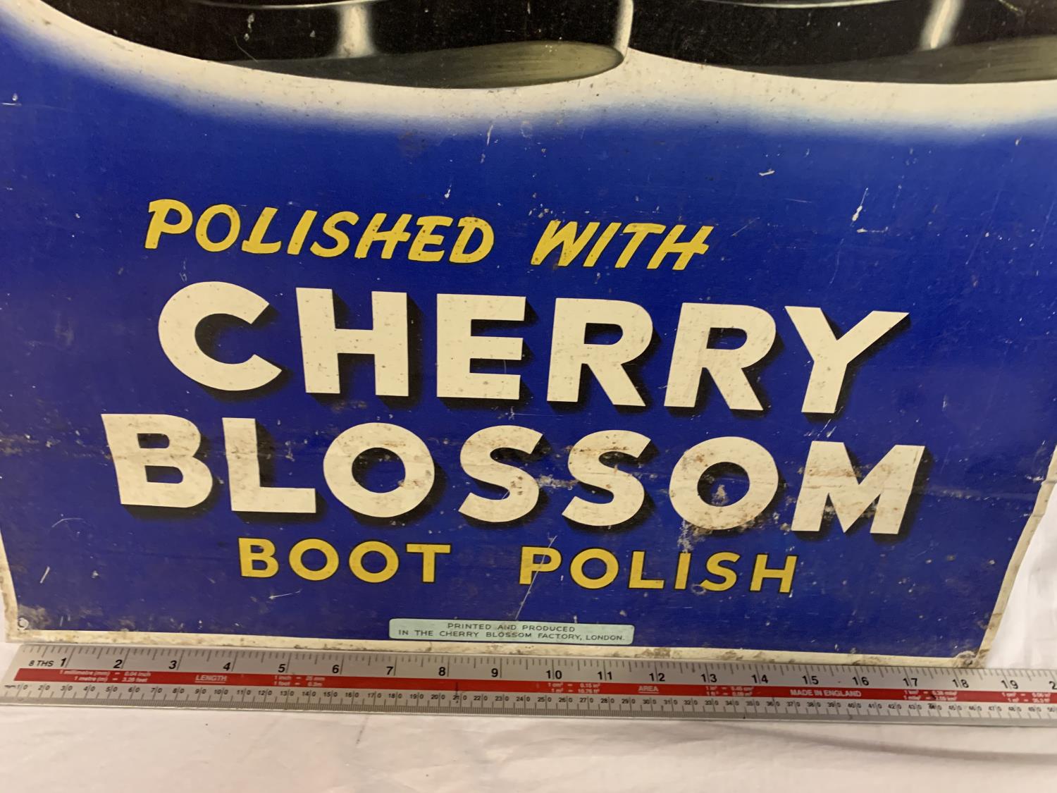 A METAL 'POLISHED WITH CHERRY BLOSSOM BOOT POLISH' SIGN - Image 2 of 3