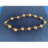 VINTAGE MURANO GLASS CREAM, PINK & YELLOW COLOURED BEAD NECKLACE WITH 9CT GOLD CLASP, 18 INCH