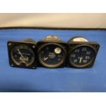 THREE AERONAUTICAL GAUGES - A SMITHS FUEL GAUGE, ALT AND AMP GAUGES ONE WITH CROWS FEET MARK TO DIAL