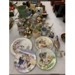 VARIOUS CERAMIC ITEMS TO INCLUDE LADIES, STAFFORDSHIRE SPANIELS, CAT PLATES ETC