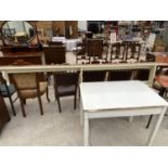 A PAINTED PINE KITCHEN TABLE AND A PAINTED PINE SHELF