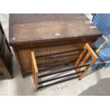 AN OAK BLANKET CHEST AND A TEAK SHOE RACK